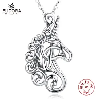 Eudora Nauja 925 Sterlingas Sidabro Arklys vienaragis karoliai Žirgų lenktynių kilnus Arklių Karoliai Jojimo Papuošalai Gyvūnų Karolius, D568