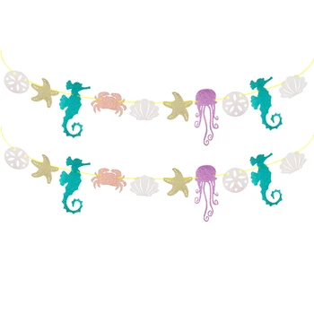 Undinė traukti vėliavos blizgučiai seahorse medūzos krabų blizgučiai popieriaus traukti gėlių vandenyno tema, gimtadienio traukti vėliavos apdaila