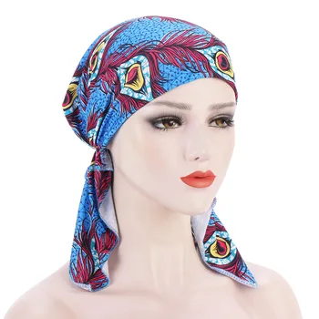 2021 Naujas mados spausdinti moteris turbaną skrybėlę minkšta elastinga gėlės lady musulmonų šukuosena apvyniokite galvą skara hijab kepurės turbante moteris