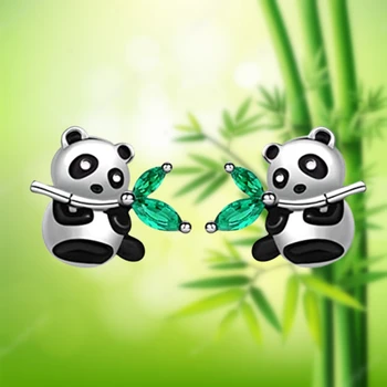 Mielas Panda Bamboo Green Crystal Stud Auskarai Mados Moterų Gyvūnų Auskarai Išskirtinį Gimtadienio Papuošalai Gražių Merginų Dovana
