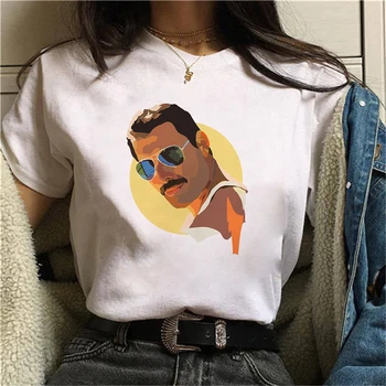 2021 Vasaros trumpomis Rankovėmis Freddie Mercury Karalienė Juosta Marškinėliai Moterims 90-ųjų Balti Marškinėliai Harajuku Mados Negabaritinių marškinėliai