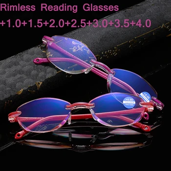 Stabdžių Mėlyna Šviesa Skaitymo Akiniai Presbyopia Atminties Toliaregystė Frameless Didinamasis Stiklas Eyeswear Taškus +1.0+1.5+2.0+2.5+3.0+3.5+4.0 1