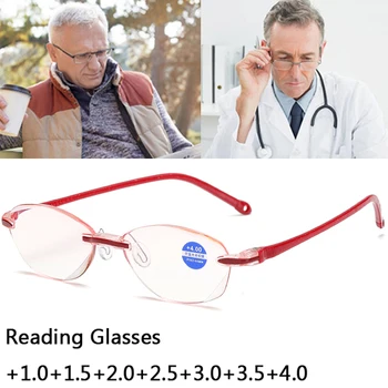 Stabdžių Mėlyna Šviesa Skaitymo Akiniai Presbyopia Atminties Toliaregystė Frameless Didinamasis Stiklas Eyeswear Taškus +1.0+1.5+2.0+2.5+3.0+3.5+4.0 2
