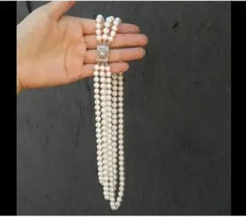 Originali Tris Kryptis natūralių AAA 9-10mm akoya balta perlų vėrinį 18